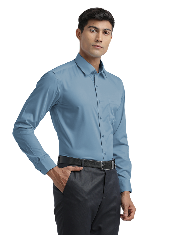 Steel Blue Twill Wrinkle Free Solid Shirt