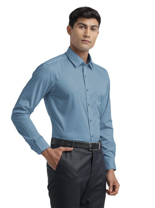 Steel Blue Twill Wrinkle Free Solid Shirt