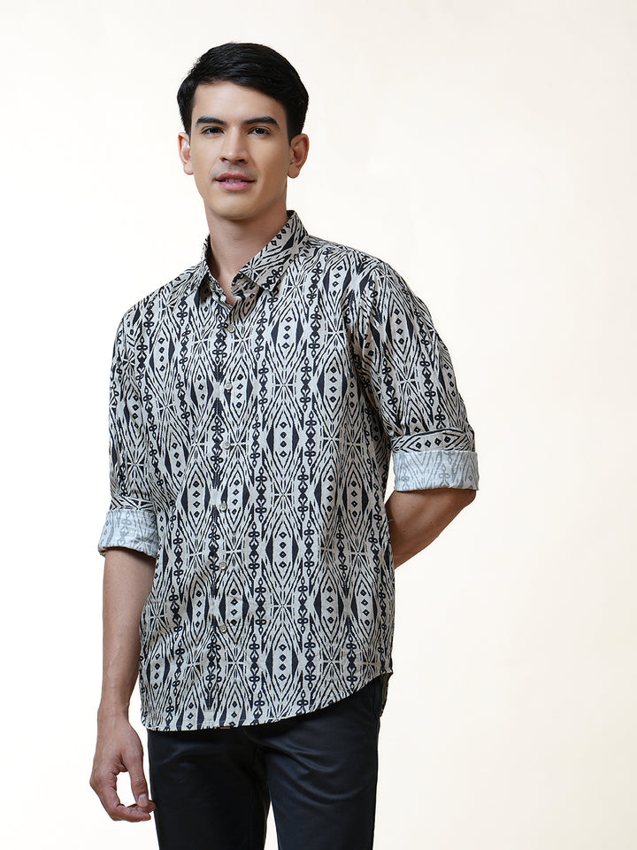 Navy Illusive Geometric Printed Shirt