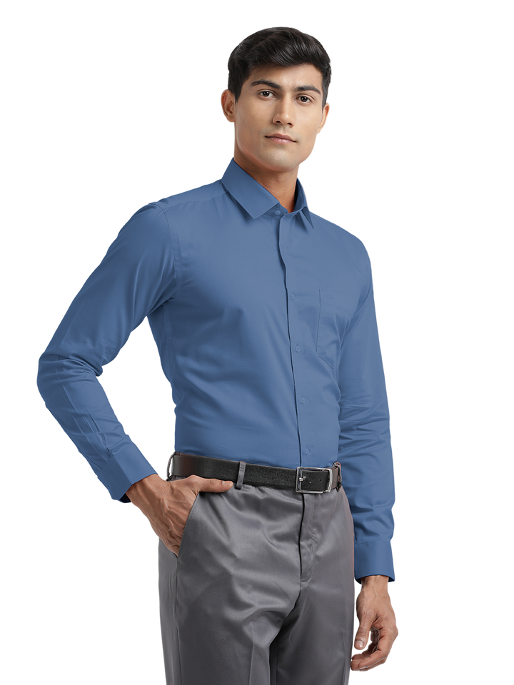 Blue Micro Oxford Solid Shirt