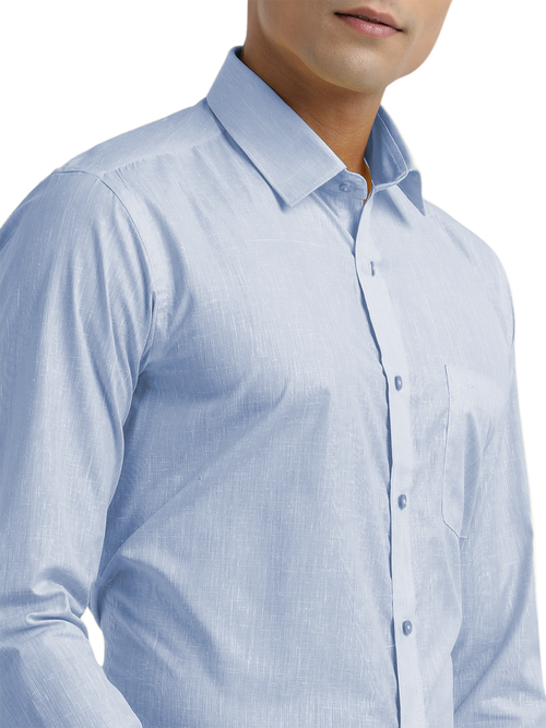 Blue Poly Cotton Solid Shirt