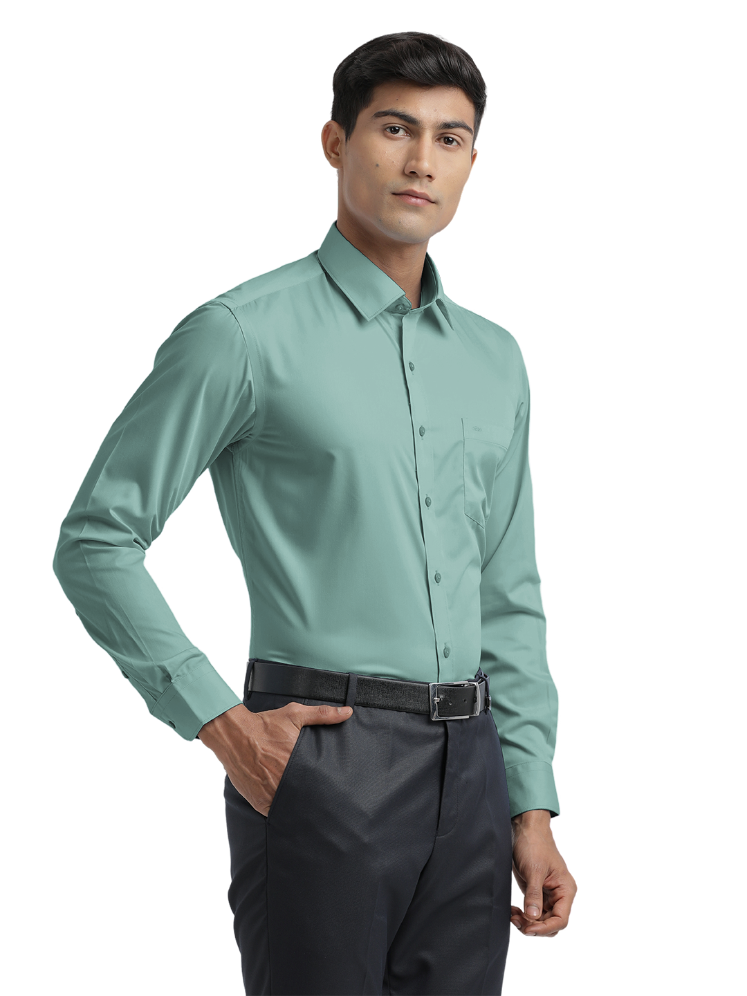 Aqua Blue Twill Wrinkle Free Solid Shirt