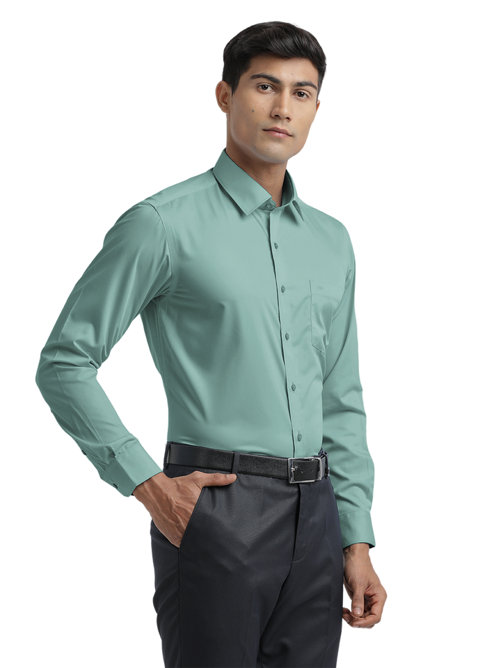 Aqua Blue Twill Wrinkle Free Solid Shirt