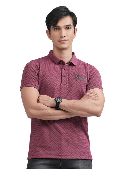 Maroon Geomentric Printed Polo T Shirt