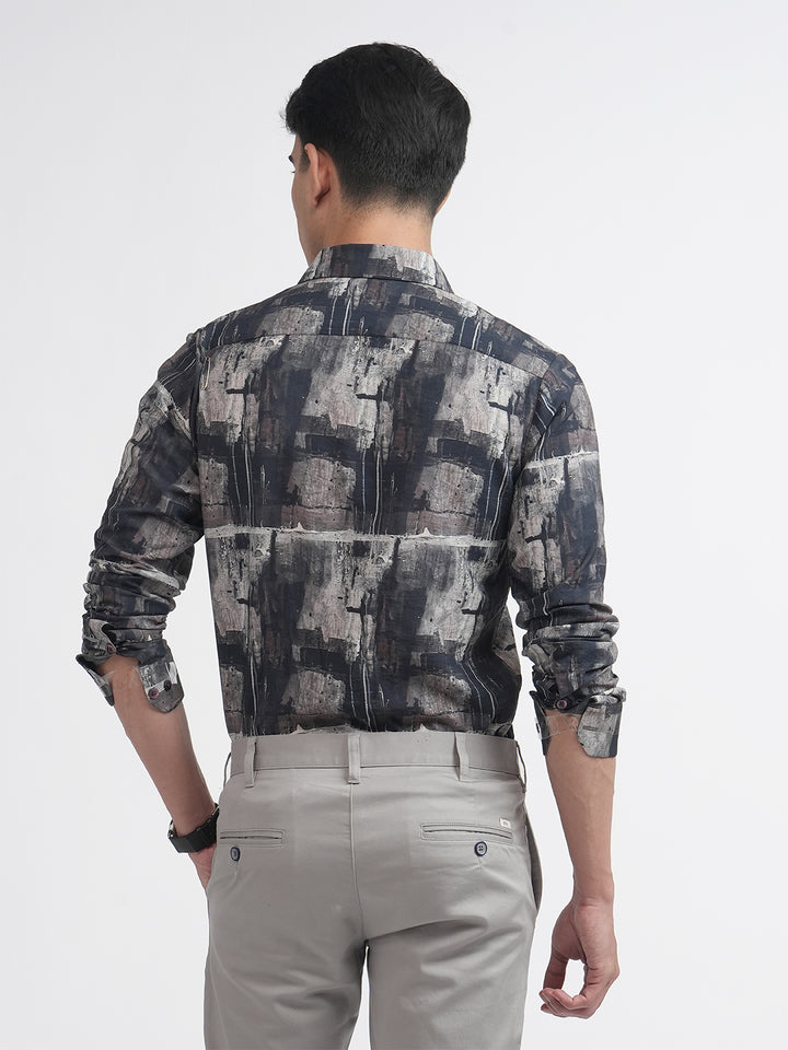 Earthy Black Digital Abstract Printed Shirt