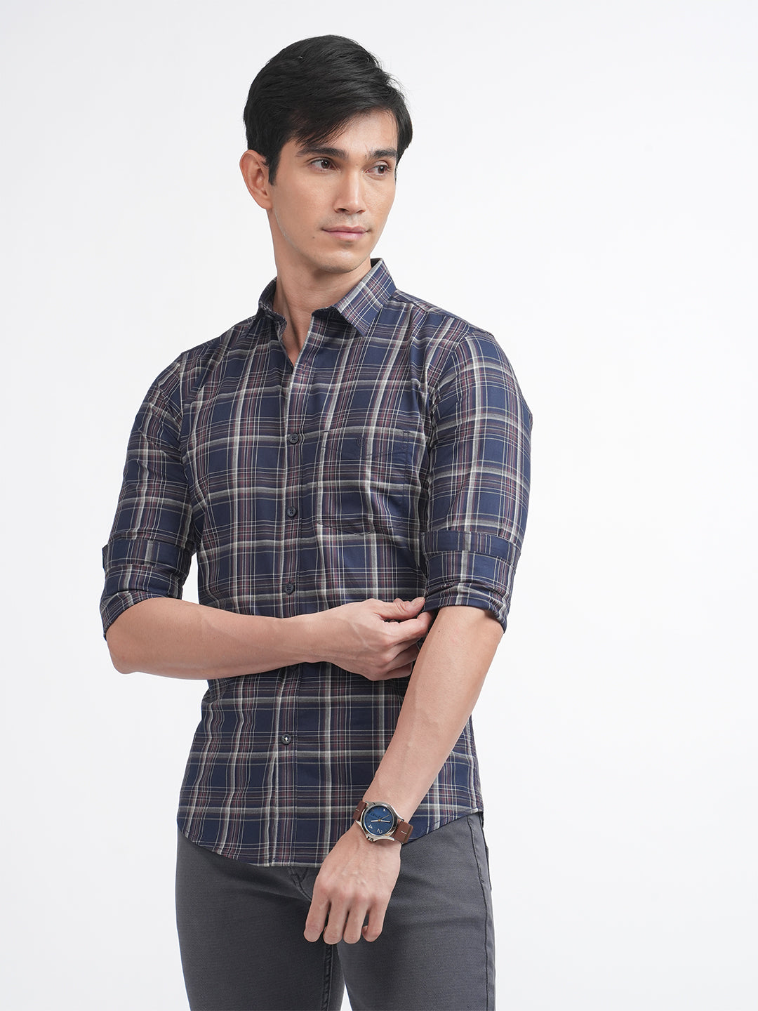 Navy Twill Checkered Shirt