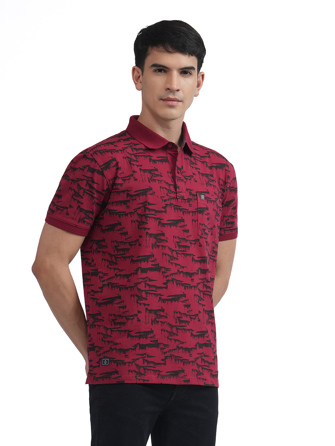 Maroon Printed Polo T Shirt