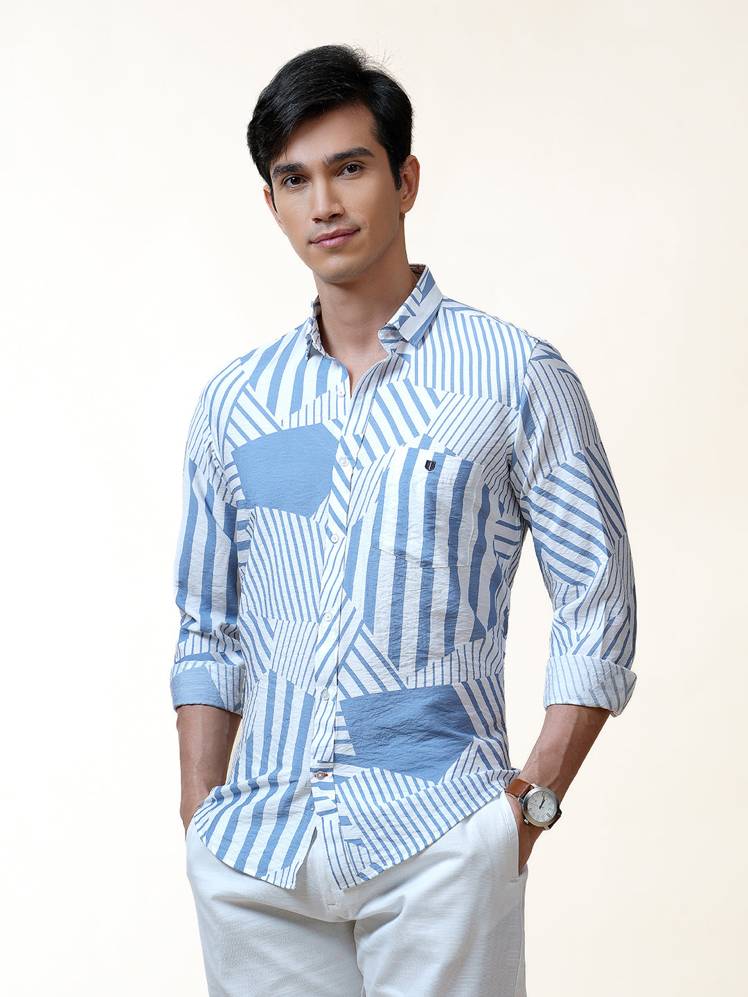 Blue Geometric Line Printed Shirt