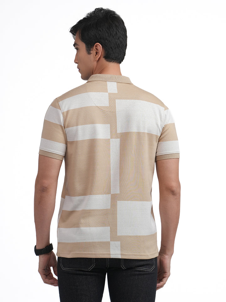 Fawn Jacquard Block Design Zipper Polo T Shirt