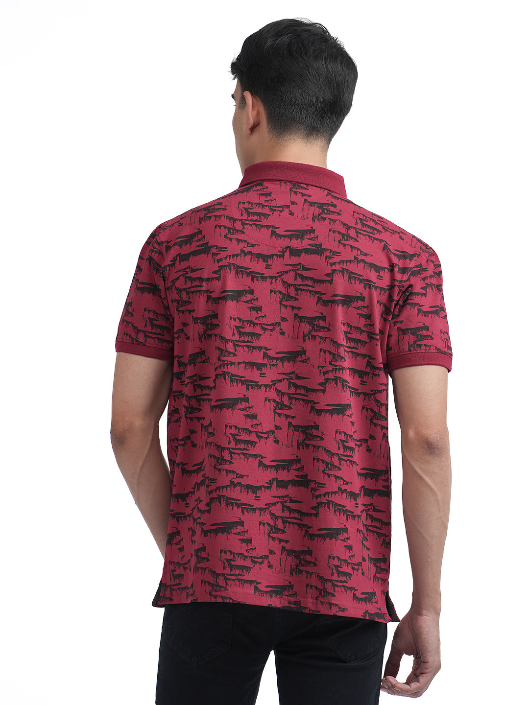 Maroon Printed Polo T Shirt