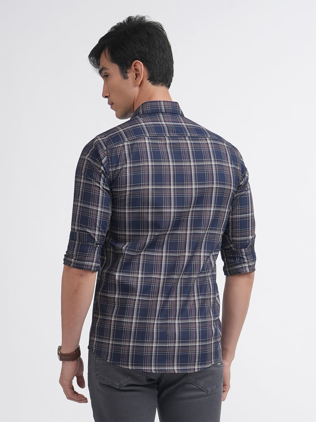 Navy Twill Checkered Shirt