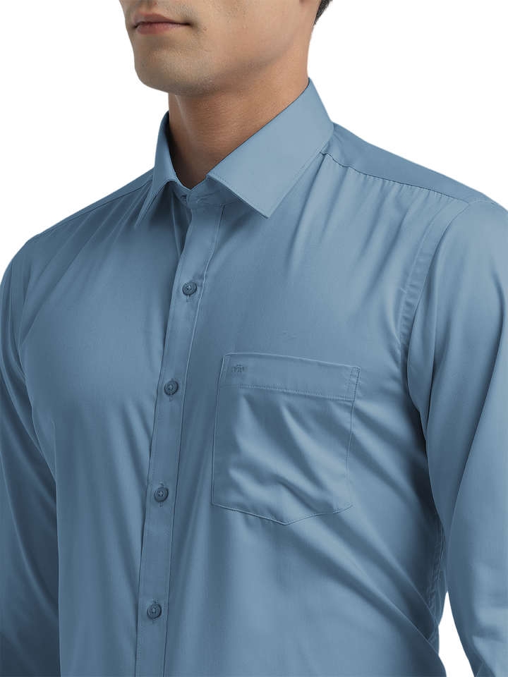 Steel Blue Twill Wrinkle Free Solid Shirt