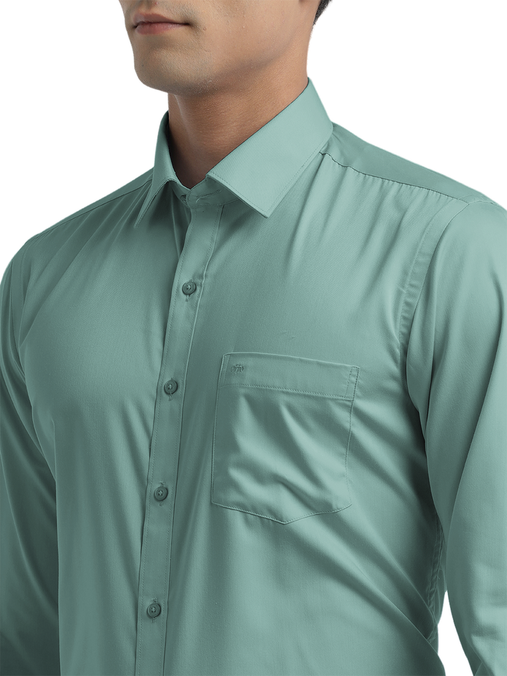 Aqua Blue Twill Wrinkle Free Solid Shirt