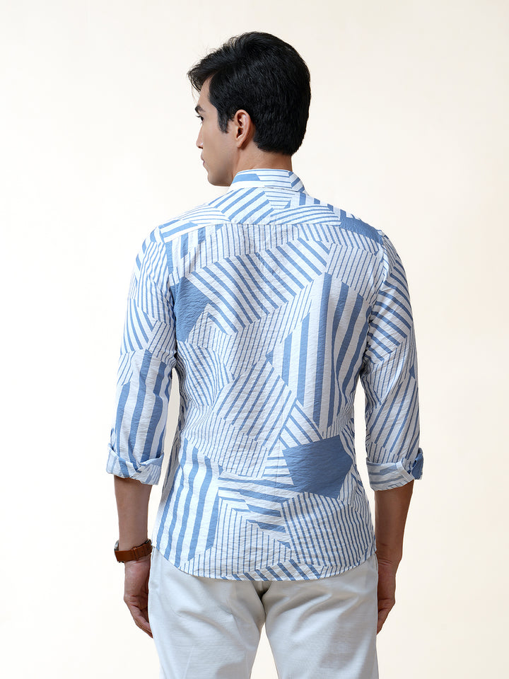 Blue Geometric Line Printed Shirt