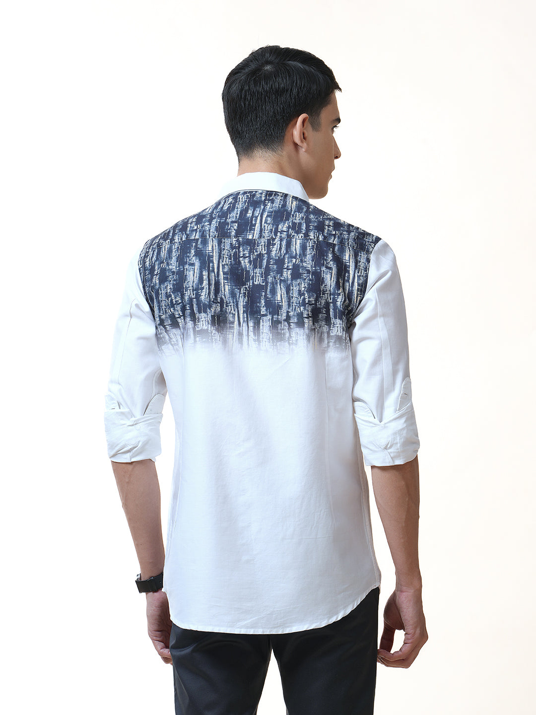 White Graphic Printed Clubwear Satin Shirt