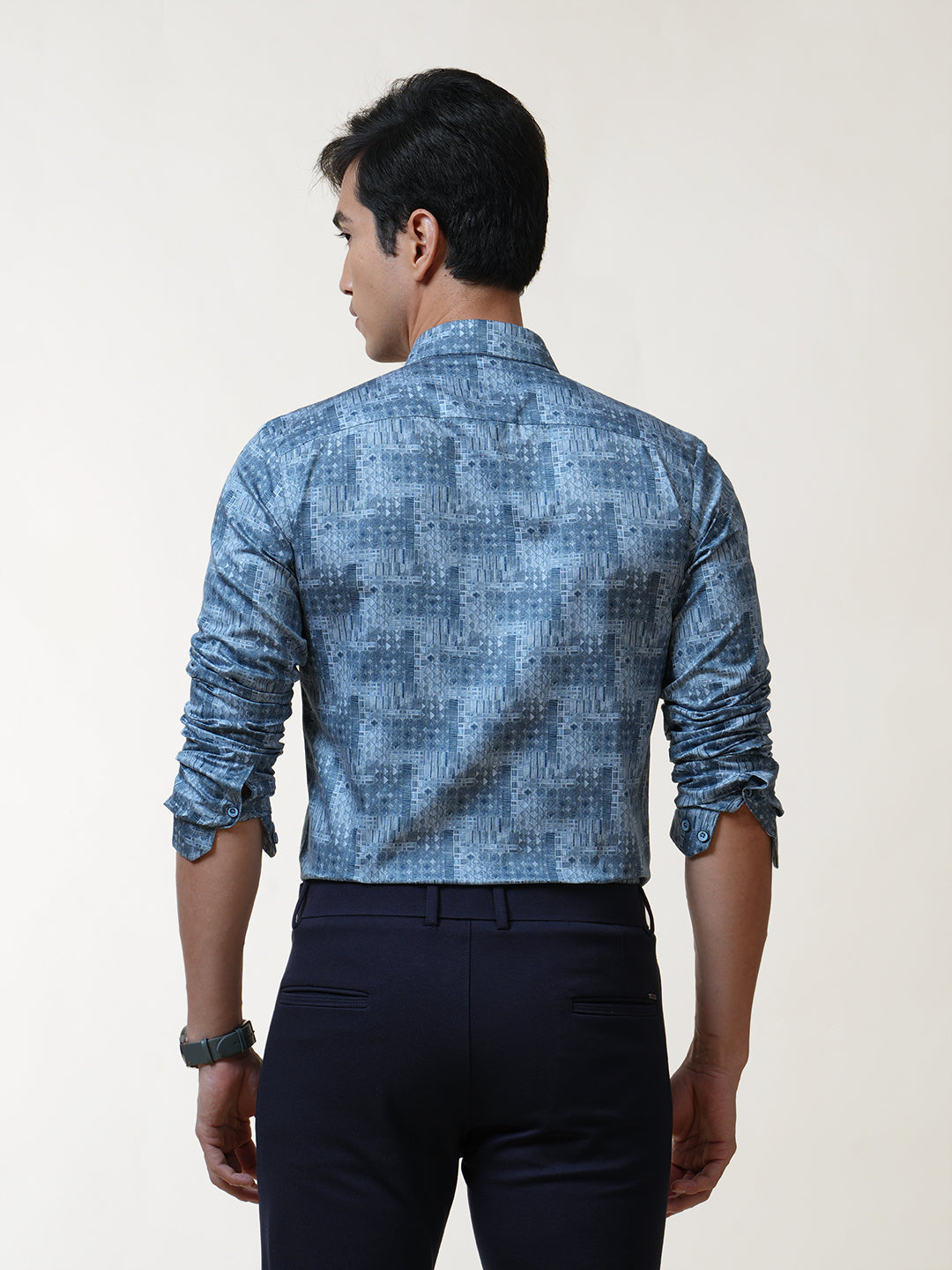 Silver Blue Art Deco Printed Shirt