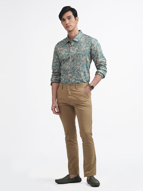 Aqua Blue Abstract Floral Printed Shirt