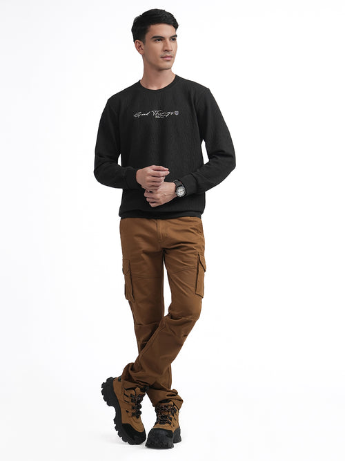 Black Elevated Jacquard Crew Neck T Shirt