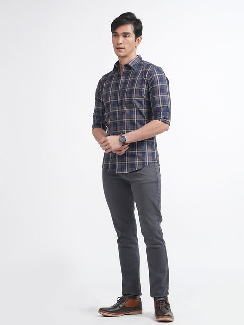 Navy Twill Checkered Shirt