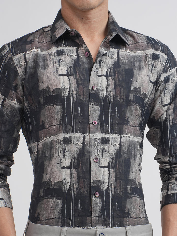 Earthy Black Digital Abstract Printed Shirt