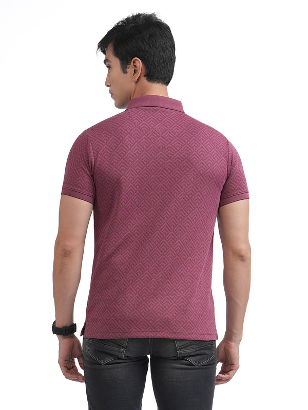 Maroon Geomentric Printed Polo T Shirt