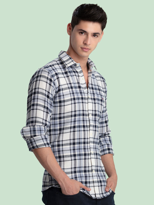 Navy Blue Checkered Casual Shirt