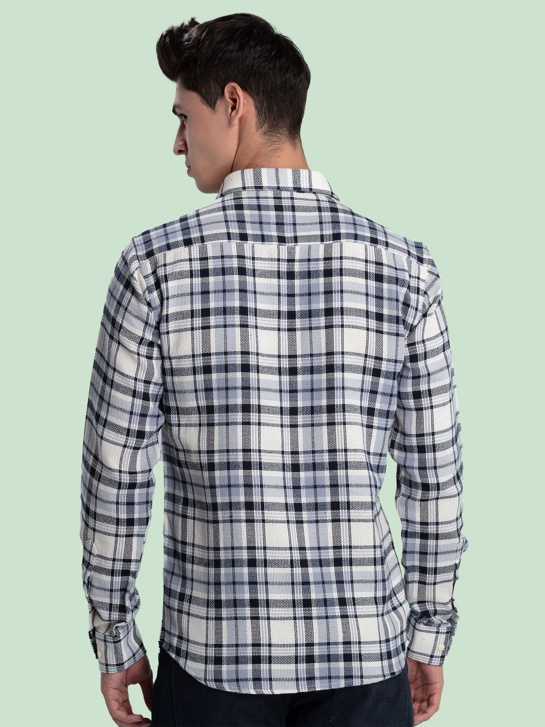 Navy Blue Checkered Casual Shirt