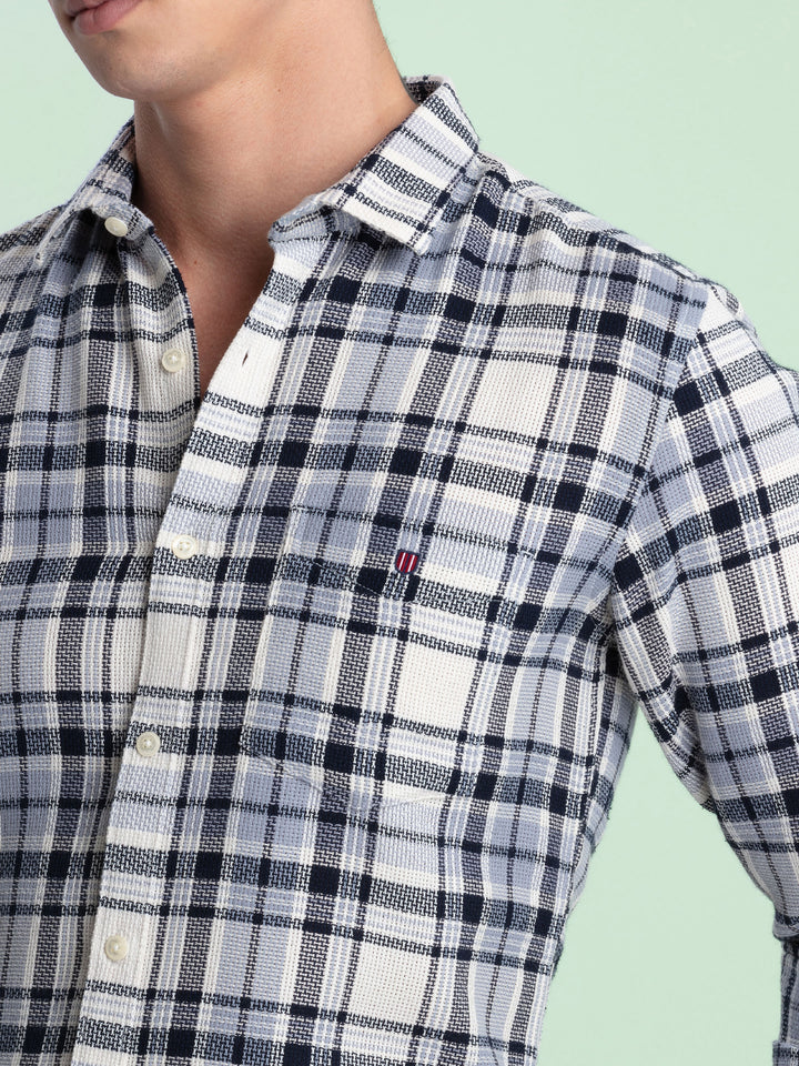 Navy Blue Checkered Casual Shirt