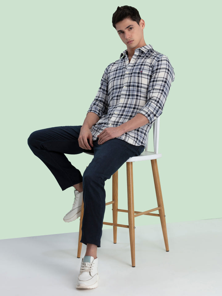 Navy Blue Checkered Casual Shirt