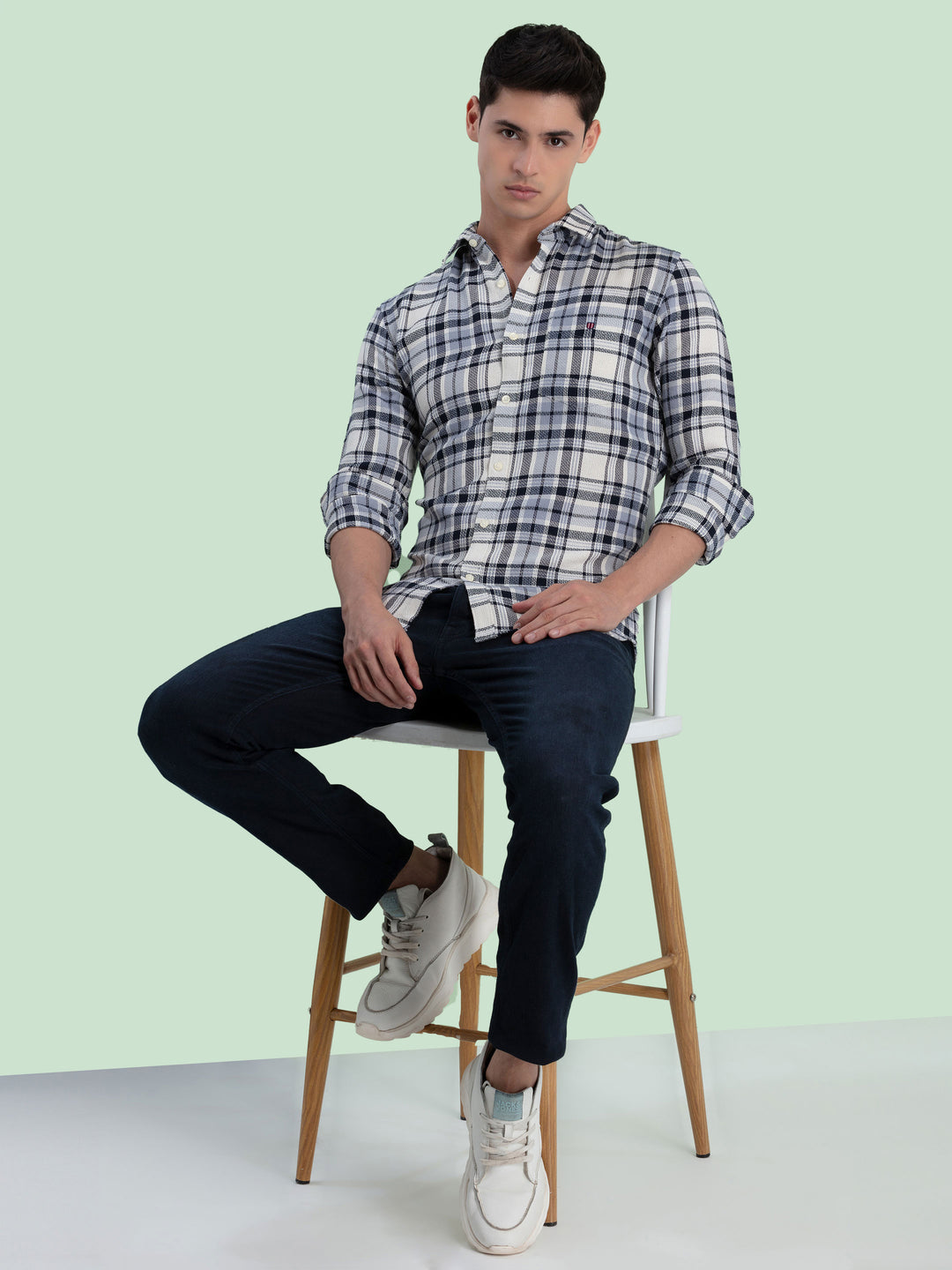 Navy Blue Checkered Casual Shirt