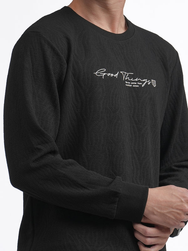 Black Elevated Jacquard Crew Neck T Shirt