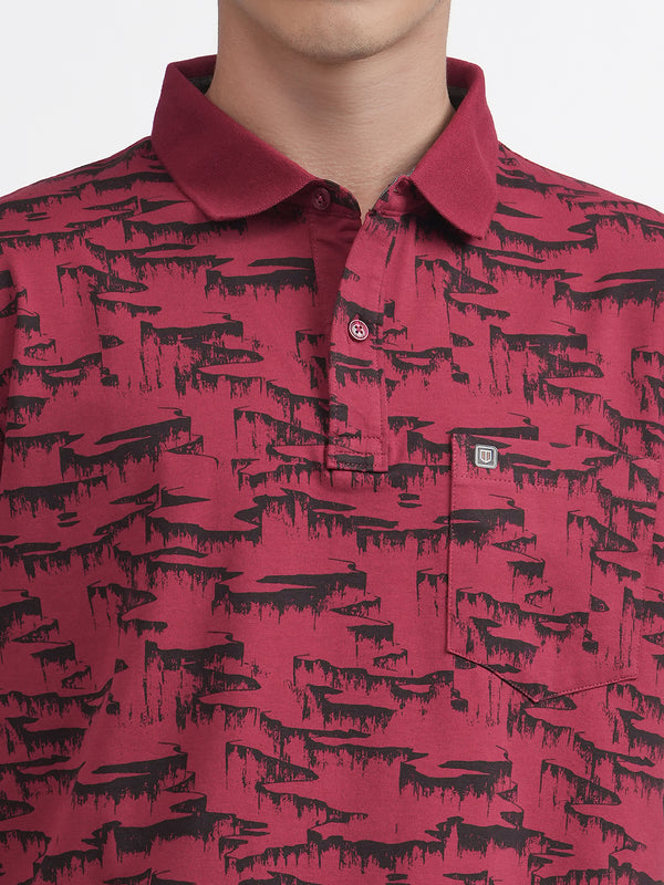 Maroon Printed Polo T Shirt