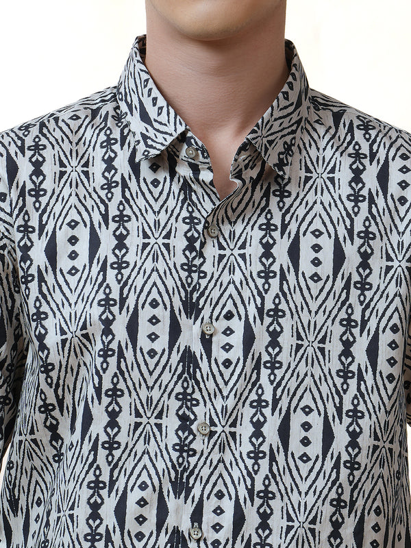 Navy Illusive Geometric Printed Shirt