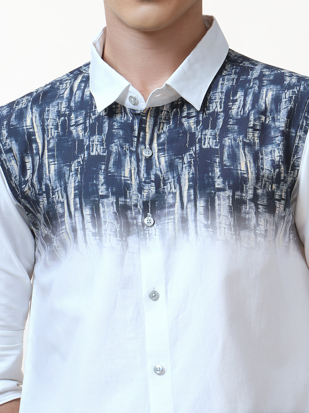 White Graphic Printed Clubwear Satin Shirt