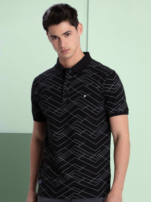 Black Geometric Polo T Shirt