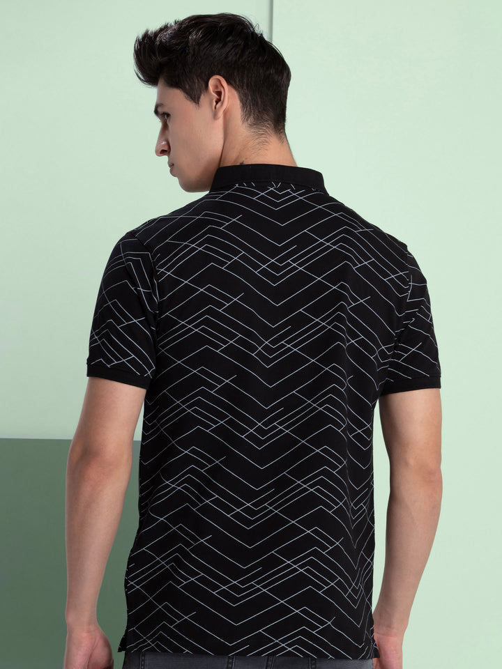 Black Geometric Polo T Shirt