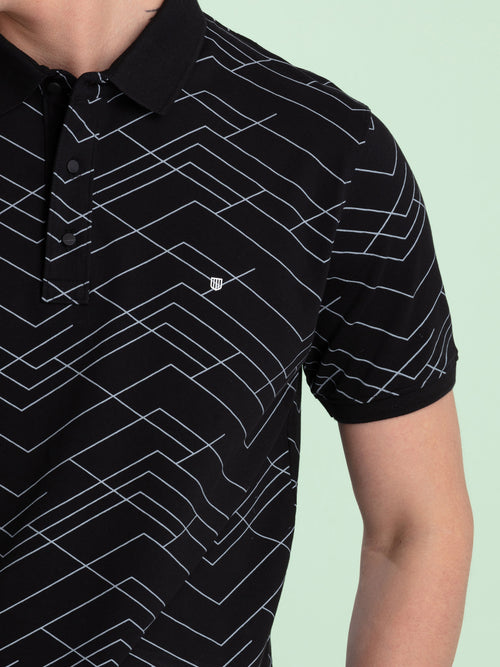 Black Geometric Polo T Shirt