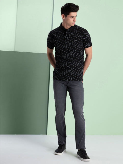 Black Geometric Polo T Shirt