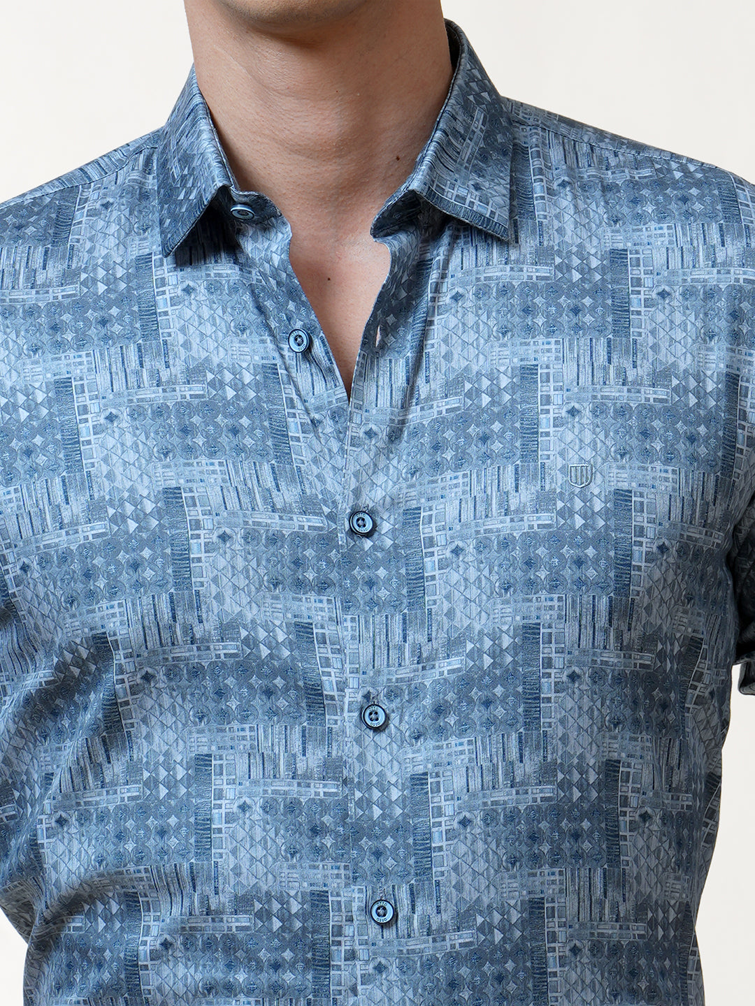 Silver Blue Art Deco Printed Shirt