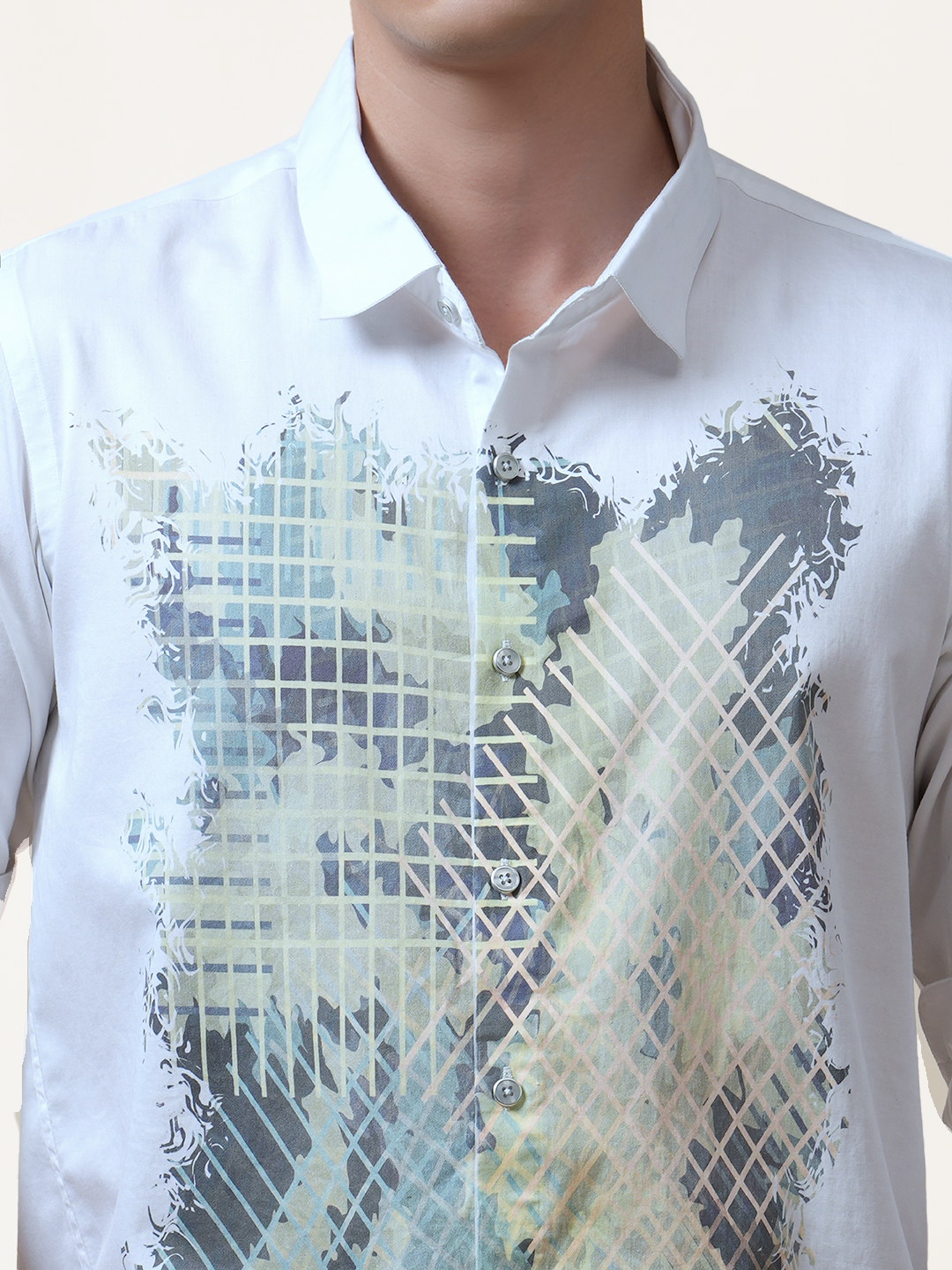 White Graphic Printed Clubwear Satin Shirt