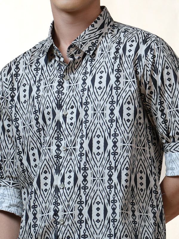 Navy Illusive Geometric Printed Shirt