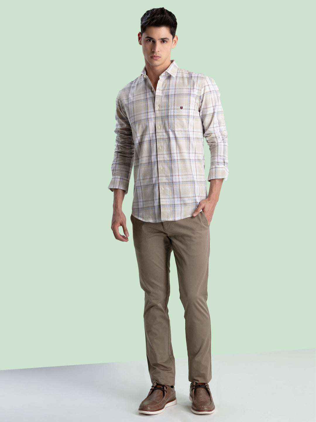 Beige Checkered Casual Shirt