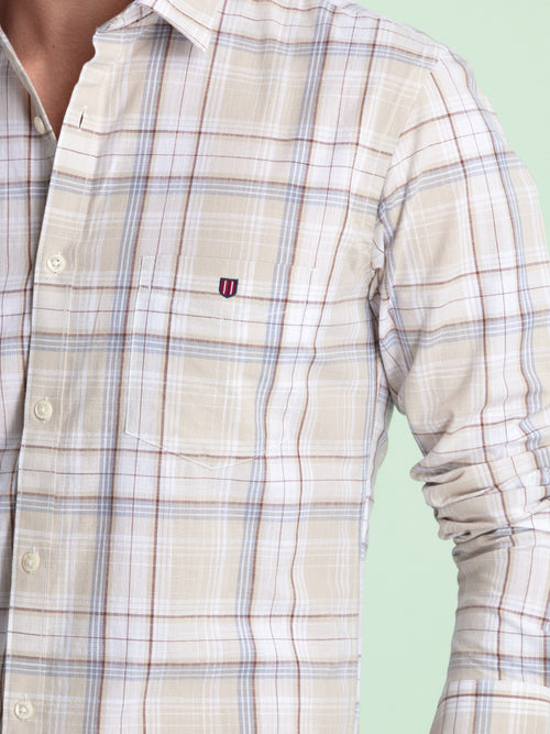 Beige Checkered Casual Shirt