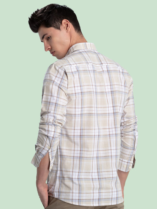 Beige Checkered Casual Shirt