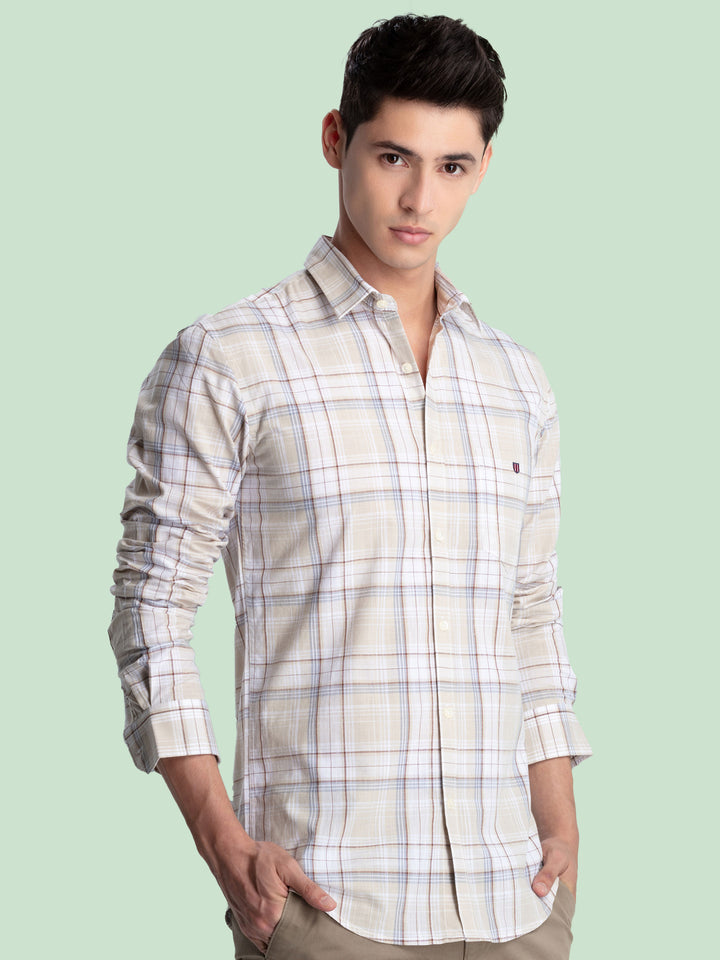 Beige Checkered Casual Shirt