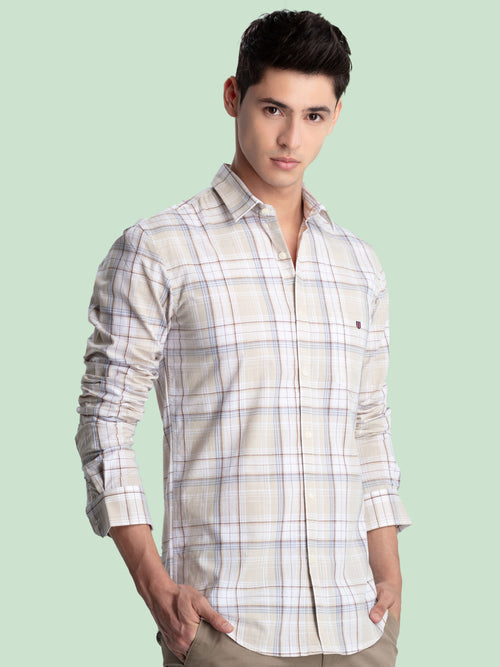 Beige Checkered Casual Shirt