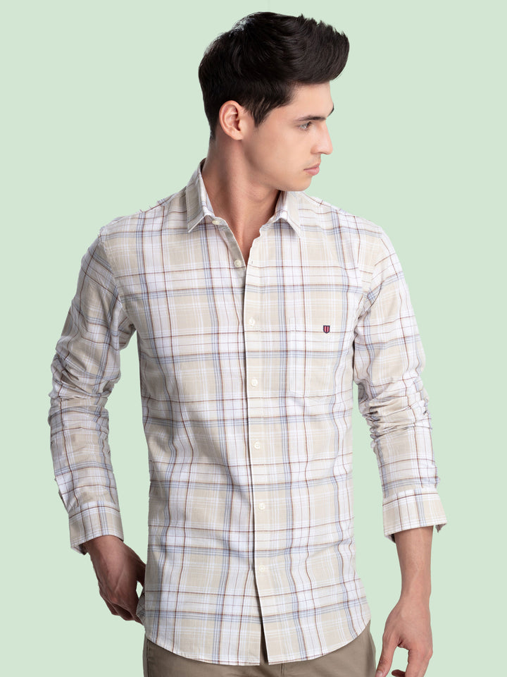 Beige Checkered Casual Shirt