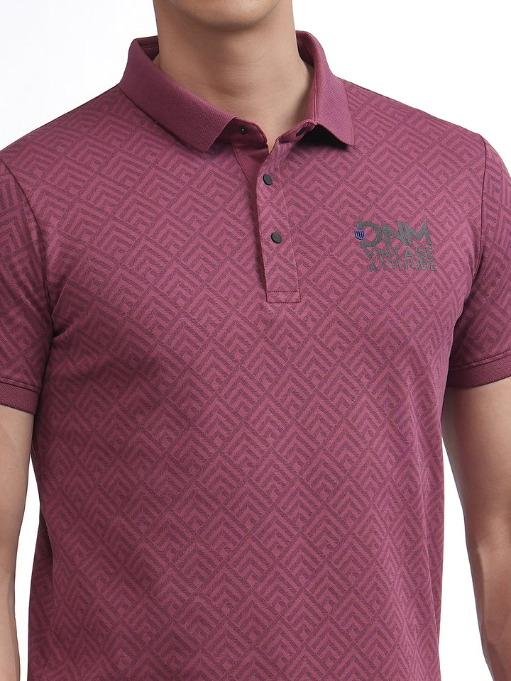 Maroon Geomentric Printed Polo T Shirt