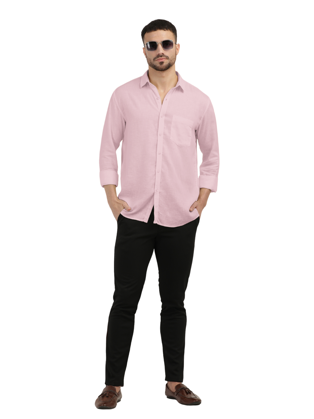 Baby Pink Linen Blend Solid Shirt