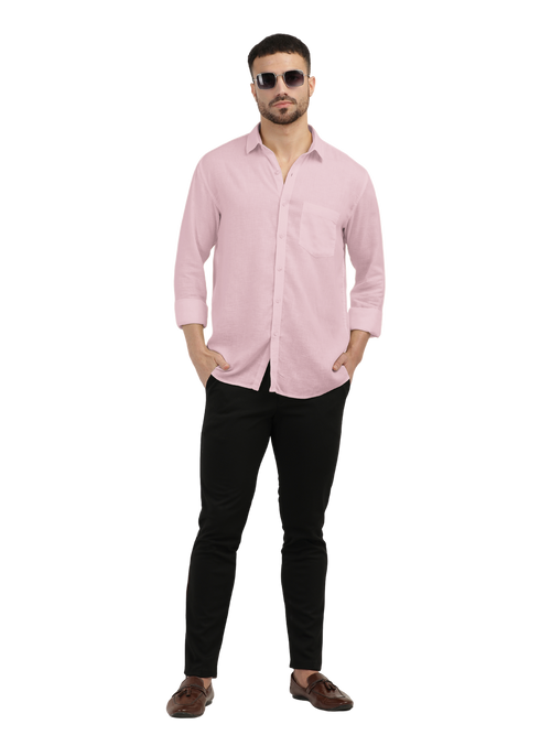 Baby Pink Linen Blend Solid Shirt